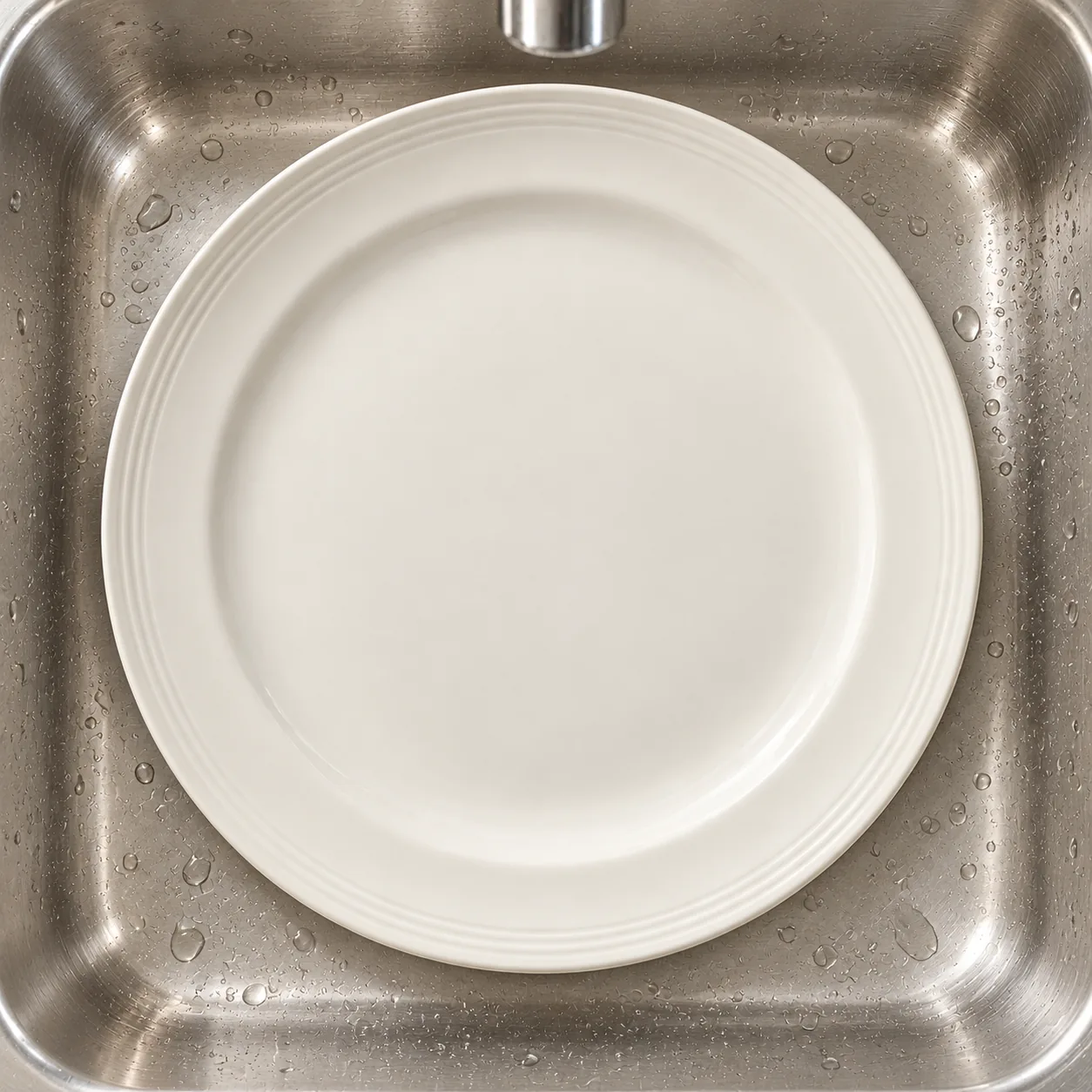 Une assiette dans un évier, à nettoyer avec votre éponge CleanSaver